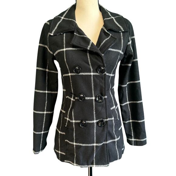 Me Jane Wool Blend Black Check Coat Jacket Women's XS NWT - Picture 1 of 8